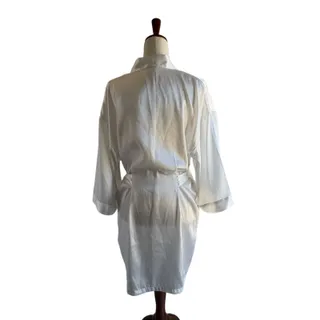Photo of Cerrie Women’s Ivory Satin Kimono Robe Belted Tie V-Neck 3/4 Sleeve S