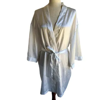 Photo of Cerrie Women’s Ivory Satin Kimono Robe Belted Tie V-Neck 3/4 Sleeve S