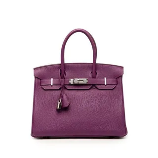 Photo of Hermes Togo Leather Birkin 30 Retourne Silver Hardware Handbag Anemone Purple