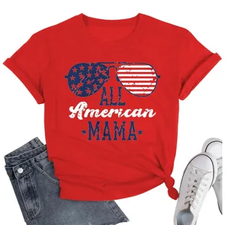 Photo of Womens All American Mama Stars Stripes Red Graphic T Shirt Size Small Patriotic