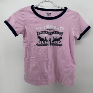 Photo of Levi’s Youth Ringer T-Shirt Size Medium 10-12 Pink Navy Graphic Tee 100% Cotton