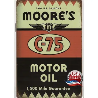 Photo of Retro Tin Sign • Petroliana • Moore’s C-75 Motor Oil • 1,500 Mile Guarantee