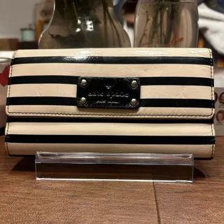 Photo of Kate Spade Sandra Wellesley Patent Leather Black and White Striped Wallet