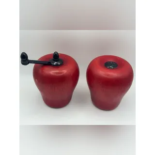 Photo of Vintage Wooden Red Apple Shaped Salt Shaker and Pepper Grinder Set Cooks Club