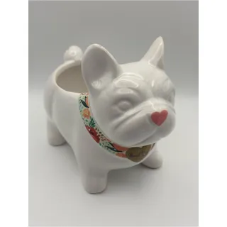 Photo of White French Bulldog Ceramic Planter with Thank You Collar