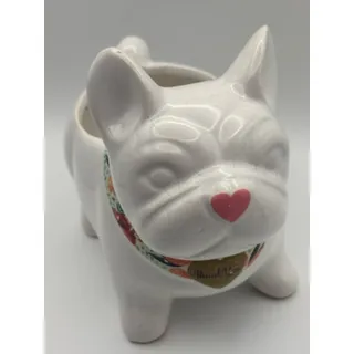 Photo of White French Bulldog Ceramic Planter with Thank You Collar
