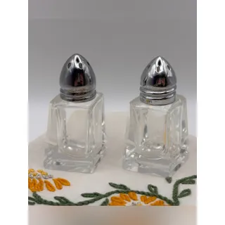 Photo of Set of Vintage Mini Cube Glass Salt and Pepper Shakers