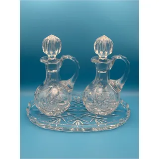 Photo of Vintage Bohemia Crystal Oval Serving Platter and Cruet Set Scalloped Edge