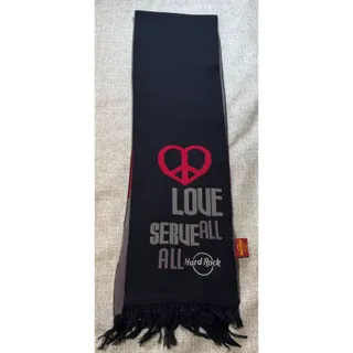 Photo of Hard Rock Cafe Love Serve All Scarf NWT Black Gray Red Peace Heart Fringe