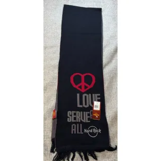 Photo of Hard Rock Cafe Love Serve All Scarf NWT Black Gray Red Peace Heart Fringe