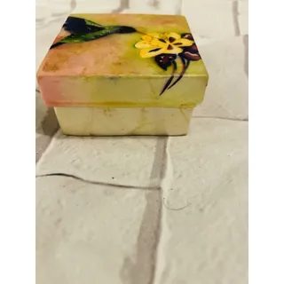 Photo of Small Square Trinket Box with Lid, Hummingbird & Yellow Flower Design