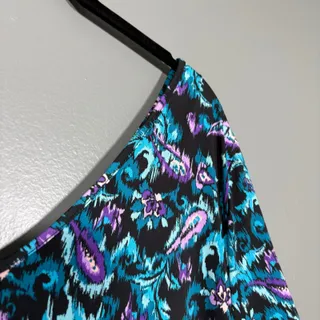 Photo of Roamans Trapeze Midi Dress Blue & Purple Paisley V-Neck - Womens Plus Size 18/20