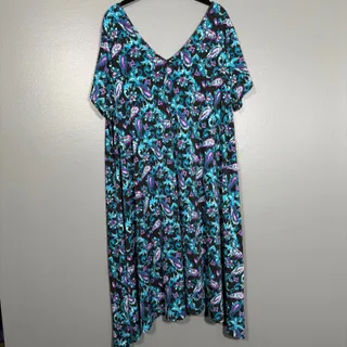 Photo of Roamans Trapeze Midi Dress Blue & Purple Paisley V-Neck - Womens Plus Size 18/20
