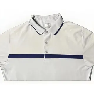 Photo of Callaway Golf Shirt Mens Large L White Navy Blue Chest Stripe Opti-Dri Polo EUC