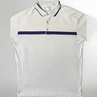 Photo of Callaway Golf Shirt Mens Large L White Navy Blue Chest Stripe Opti-Dri Polo EUC