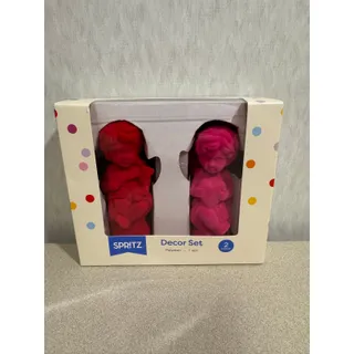 Photo of Spritz Flocked Cherub Statues Set Red Pink Tabletop Decor New