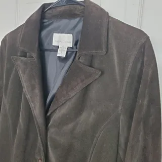 Photo of Casual Corner Blazer Brown Suede Genuine Italian Leather Coat 90s Vintage Small