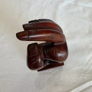 Photo of Vintage Walnut Sculpture Hand Symbol OK Gesture Quirky Art