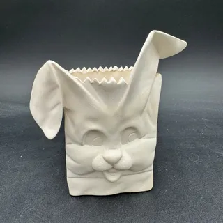 Photo of Vintage Scioto Paper Bag Bunny 1990's Planter Container Never Painted