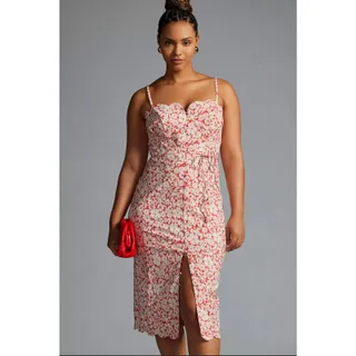 Photo of NWT By Anthropologie Slim Scalloped Front-Slit Corset Dress $170 PLUS 16W Red
