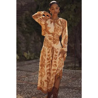 Photo of New Farm Rio x Anthropologie Long-Sleeve Jacquard Maxi Dress $298 LARGE Gold