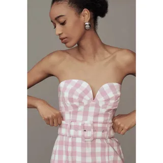 Photo of New Anthropologie Maeve Strapless Sweetheart Fitted Midi Dress $178 X-LARGE Pink