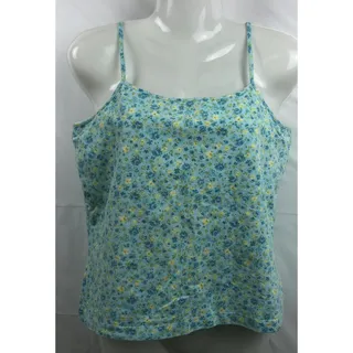 Photo of St. John's Bay Tank Top Women XL Blue Floral Cotton Adj Straps Built In Bra