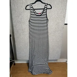Photo of Zenana L Black White Striped Sleeveless Maxi Dress Stretch