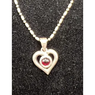Photo of Dainty Sterling Silver Garnet Heart Pendant w/ Chain Necklace 925 M/I Italy 8U