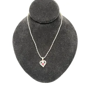 Photo of Dainty Sterling Silver Garnet Heart Pendant w/ Chain Necklace 925 M/I Italy 8U