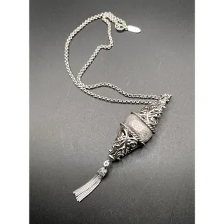 Photo of Vintage Whiting & Davis Silver Tone Chain Necklace Filigree Mesh Tassel Pendant