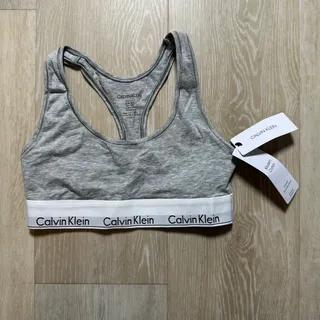 Photo of NWT Calvin Klein Modern Cotton Racerback Sports Bra | Light Gray | Size Small