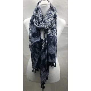 Photo of Unbranded Summer Scarf Large Lightwieght Tassel Blue White Rectangular 27" x 70"