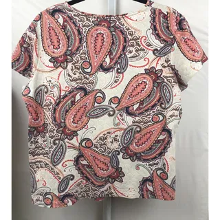 Photo of Croft & Barrow Top Women PXL Orange Paisley 100% Cotton Stretch Classic Tee