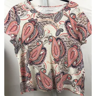 Photo of Croft & Barrow Top Women PXL Orange Paisley 100% Cotton Stretch Classic Tee