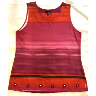 Photo of August Max Top Women Size 3 Pink Embellished Multicolor Tunic Career Workwear