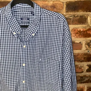 Photo of Izod Blue Gingham Plaid Long Sleeve Button Down Dress Shirt Men's Size 2XL