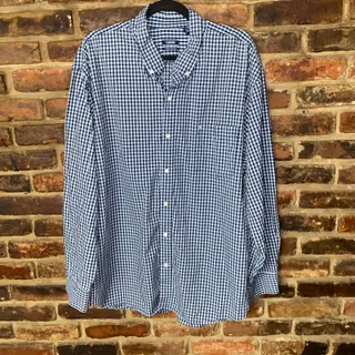 Photo of Izod Blue Gingham Plaid Long Sleeve Button Down Dress Shirt Men's Size 2XL