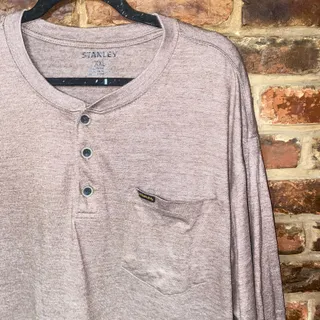 Photo of Stanley Brown Short Sleeve Henley Pocket Tee T-Shirt Men's Size XXL