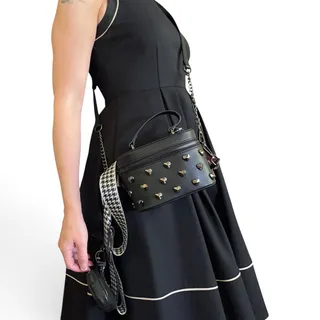 Photo of NWT Betsey Johnson XOHalen Black Faux Leather Heart Stud Crossbody Bag & Pouch
