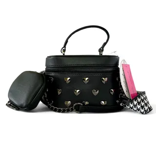 Photo of NWT Betsey Johnson XOHalen Black Faux Leather Heart Stud Crossbody Bag & Pouch