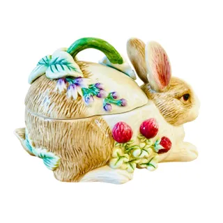 Photo of Fitz & Floyd Botanical Bunny Lidded Box 2058/303-MC Rabbit Easter w/ Box