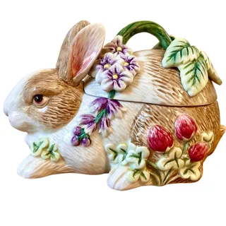 Photo of Fitz & Floyd Botanical Bunny Lidded Box 2058/303-MC Rabbit Easter w/ Box