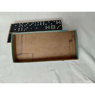 Photo of 1970 Black Wooden DRAGON Double Nine Dominoes - 55 Pieces - Milton Bradley