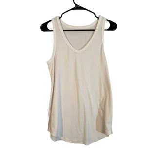 Photo of White Sleeveless Ribbed V-Neck Lightweight Stretch Tank Top Women Sz M
