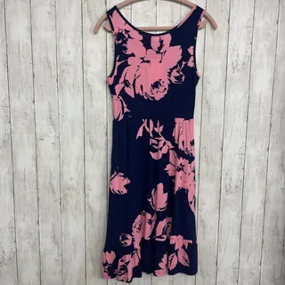 Photo of Lil Better Navy Pink Floral Rose Sleeveless Pleated Ruffle Hem Tank Dress Small