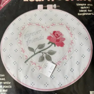 Photo of Forever Friends Rose Vintage Stamped Crewel Embroidery Kit by Dimensions - 1996