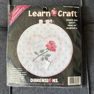 Photo of Forever Friends Rose Vintage Stamped Crewel Embroidery Kit by Dimensions - 1996