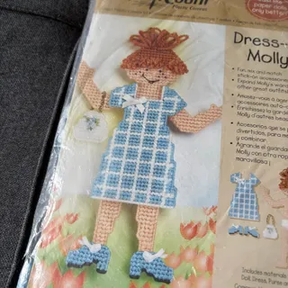 Photo of Dress-Up Molly Vintage Needlepoint Doll Kit by Quick Count 1990s Plastic Canvas