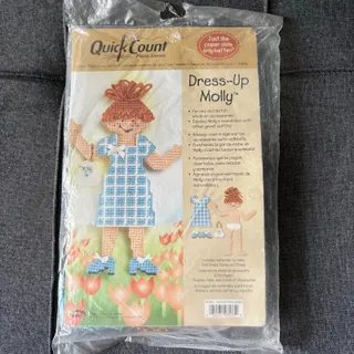 Photo of Dress-Up Molly Vintage Needlepoint Doll Kit by Quick Count 1990s Plastic Canvas